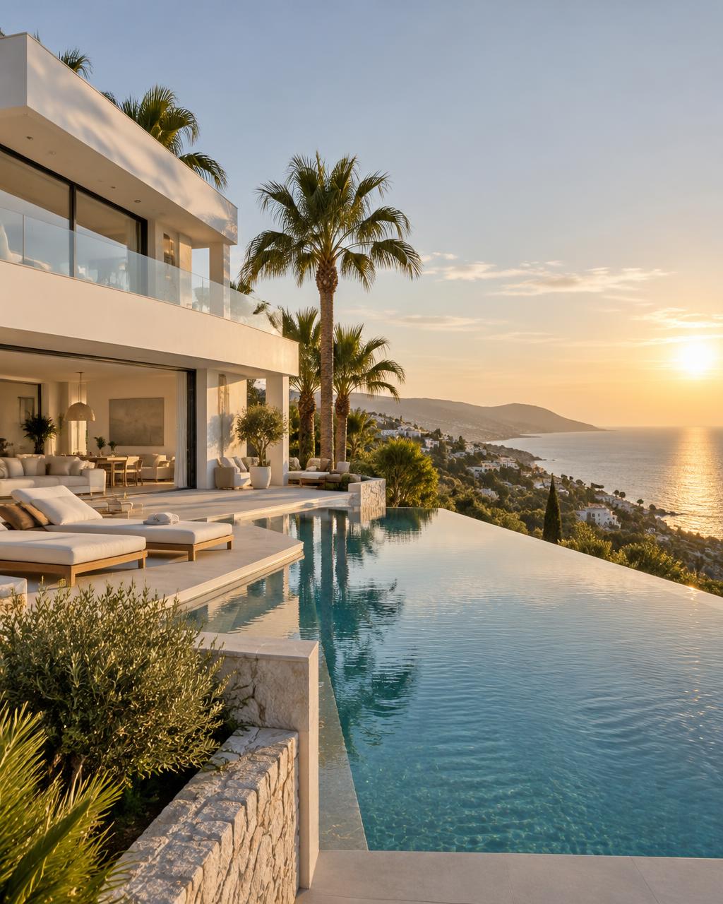 Moderne witte villa met infinity pool en uitzicht op de Middellandse Zee